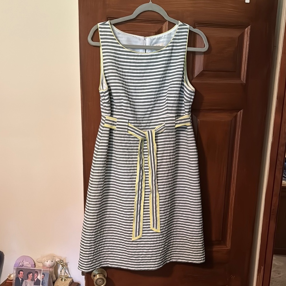 LOFT Blue and White A-Line Mini Dress Sleeveless Scoop Neck